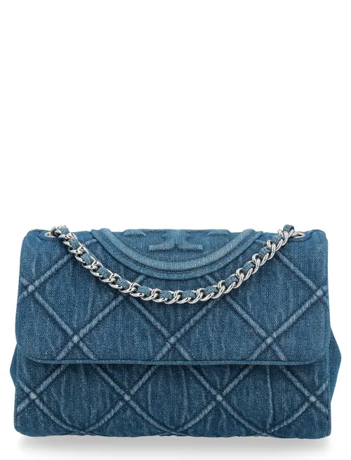 Borsa a spalla Tory Burch Fleming Small in denim