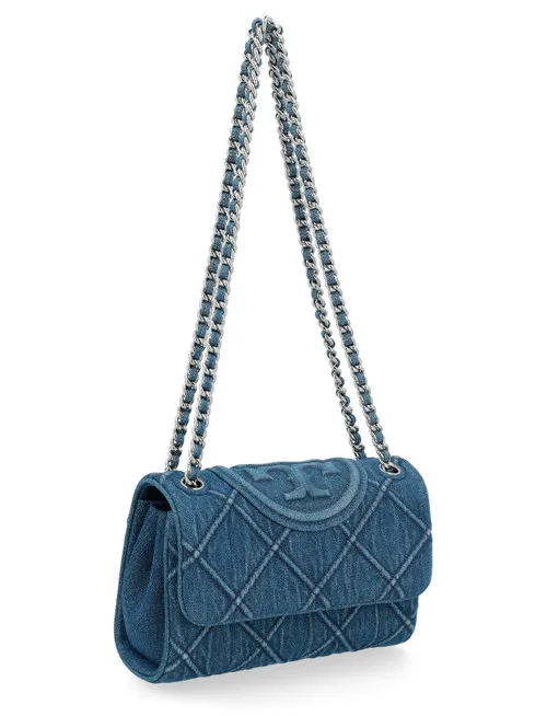 Borsa a spalla Tory Burch Fleming Small in denim