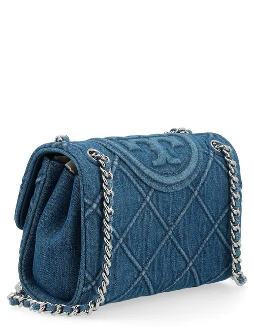 Borsa a spalla Tory Burch Fleming Small in denim
