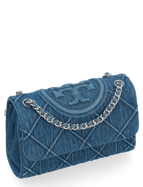 Borsa a spalla Tory Burch Fleming Small in denim