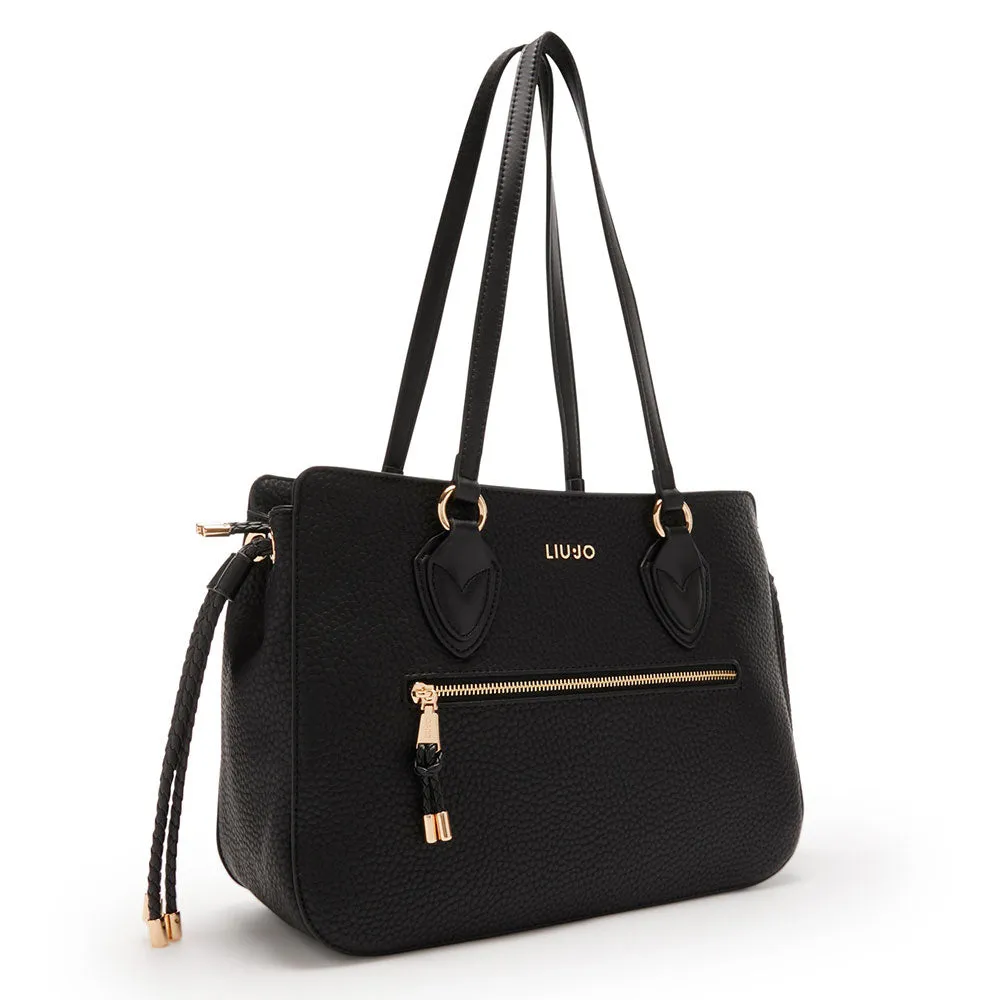 Borsa Donna Shopping LIU JO Better Ecosostenibile Effetto Bottalato Nero AF3158