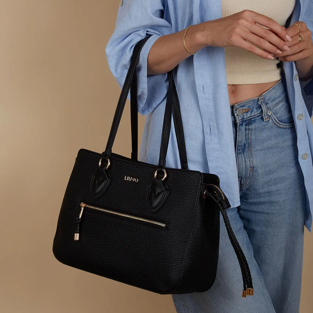 Borsa Donna Shopping LIU JO Better Ecosostenibile Effetto Bottalato Nero AF3158