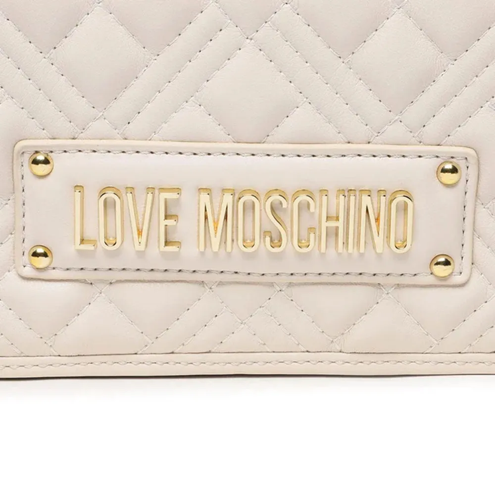 Borsa Donna Trapuntata a Spalla e Tracolla LOVE MOSCHINO linea Logo Lettering color Avorio