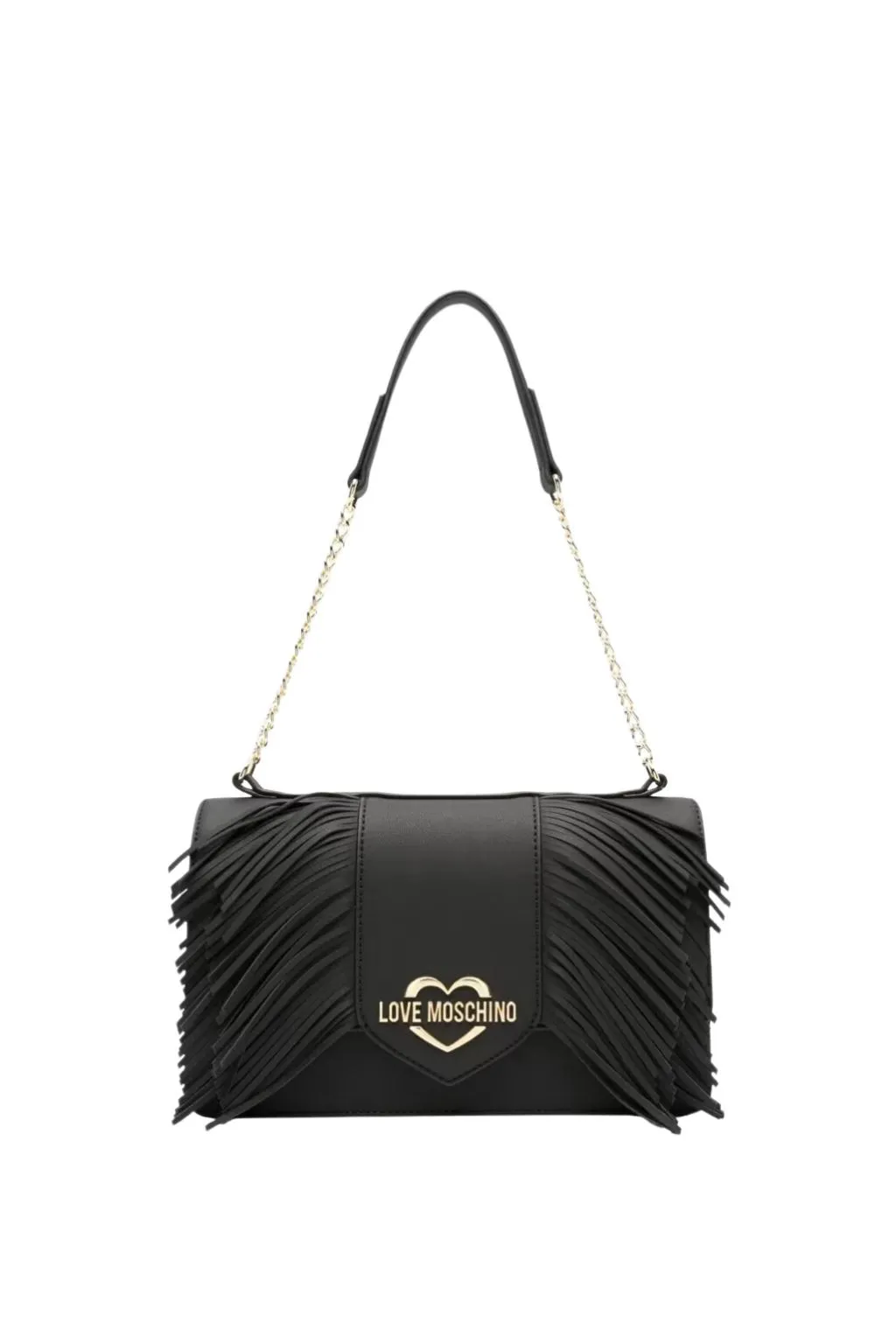 BORSA NERA LOVE MOSCHINO CON FRANGE E LOGO IN METALLO 4200