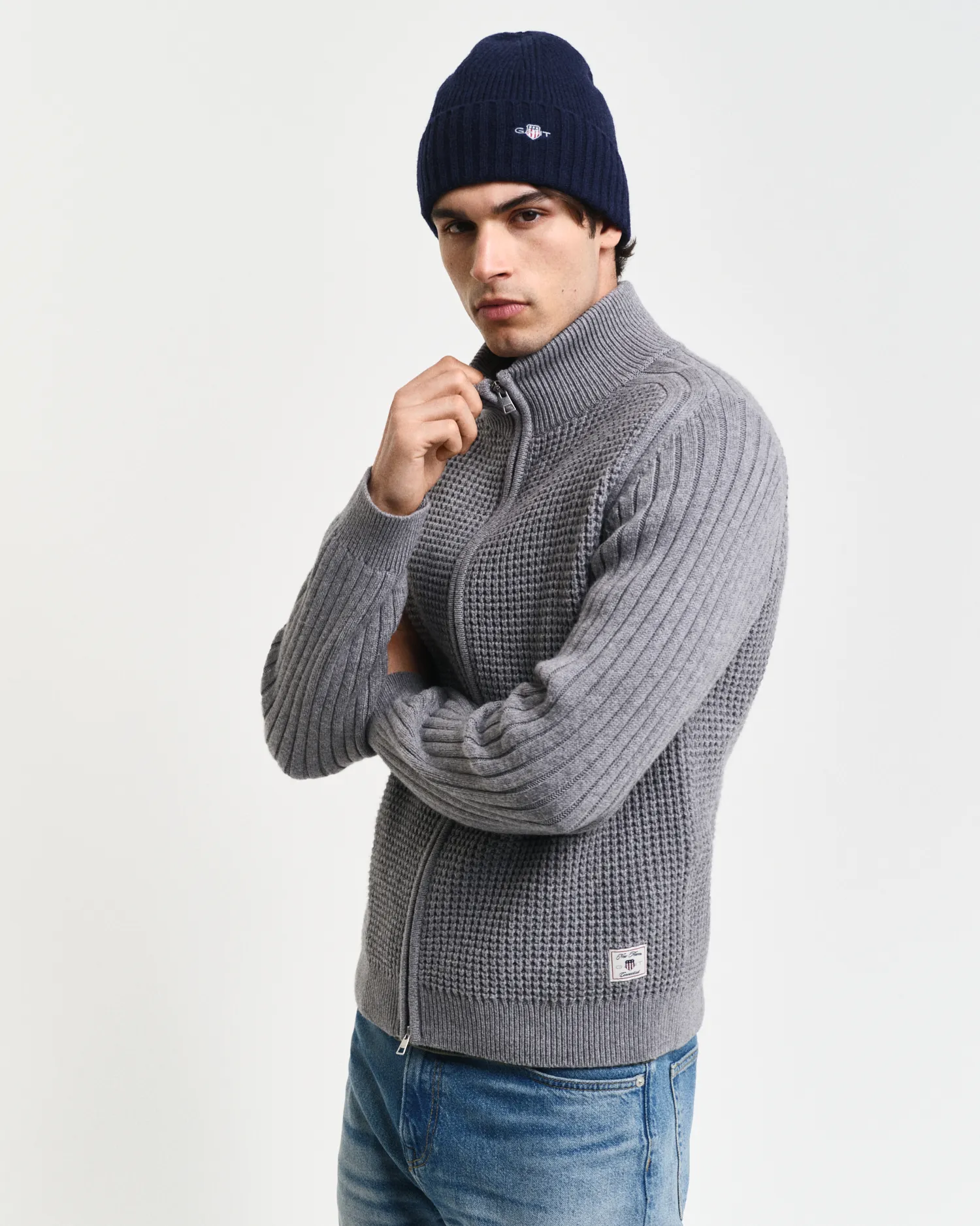 Cardigan con zip in misto lana testurizzata    