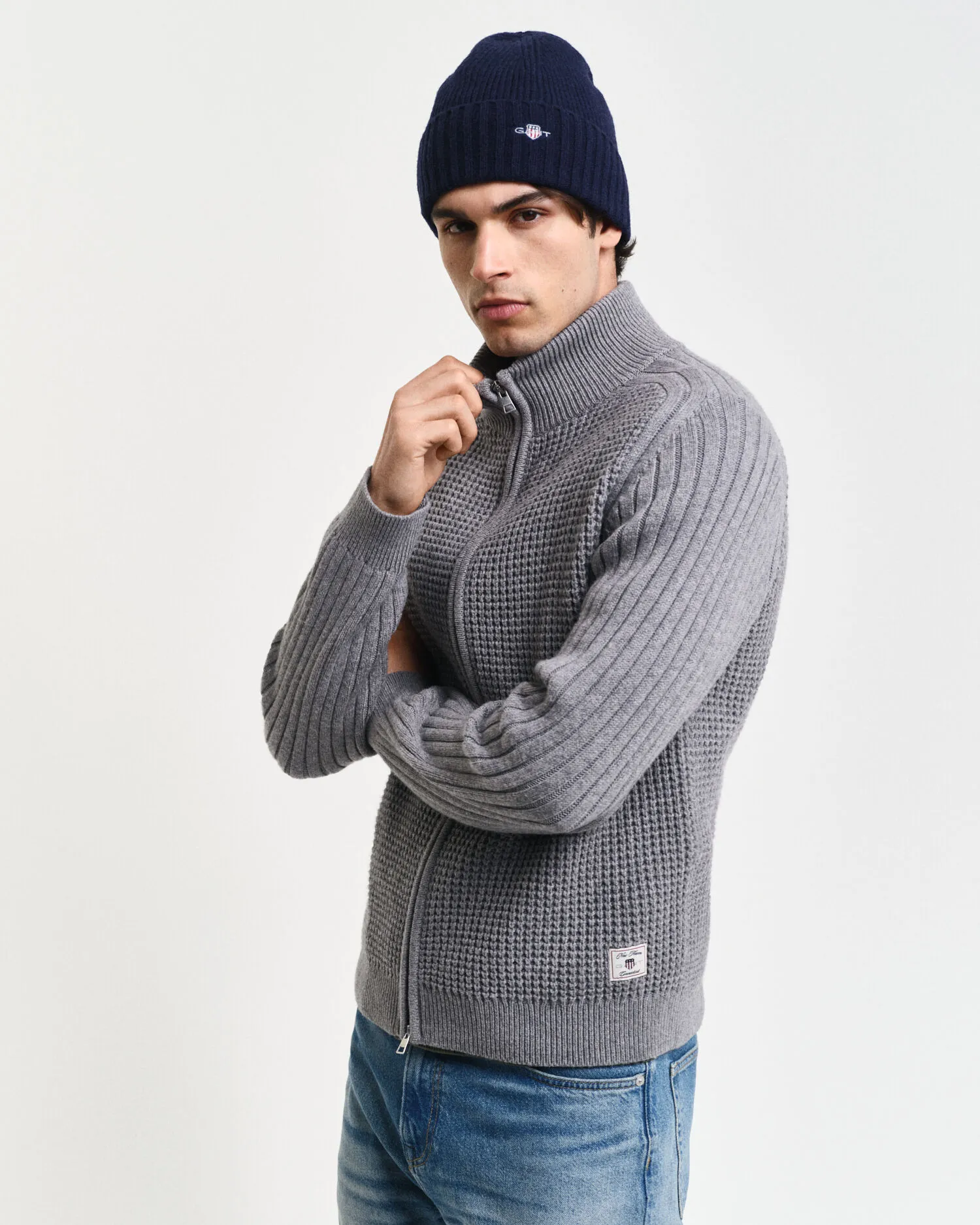 Cardigan con zip in misto lana testurizzata    