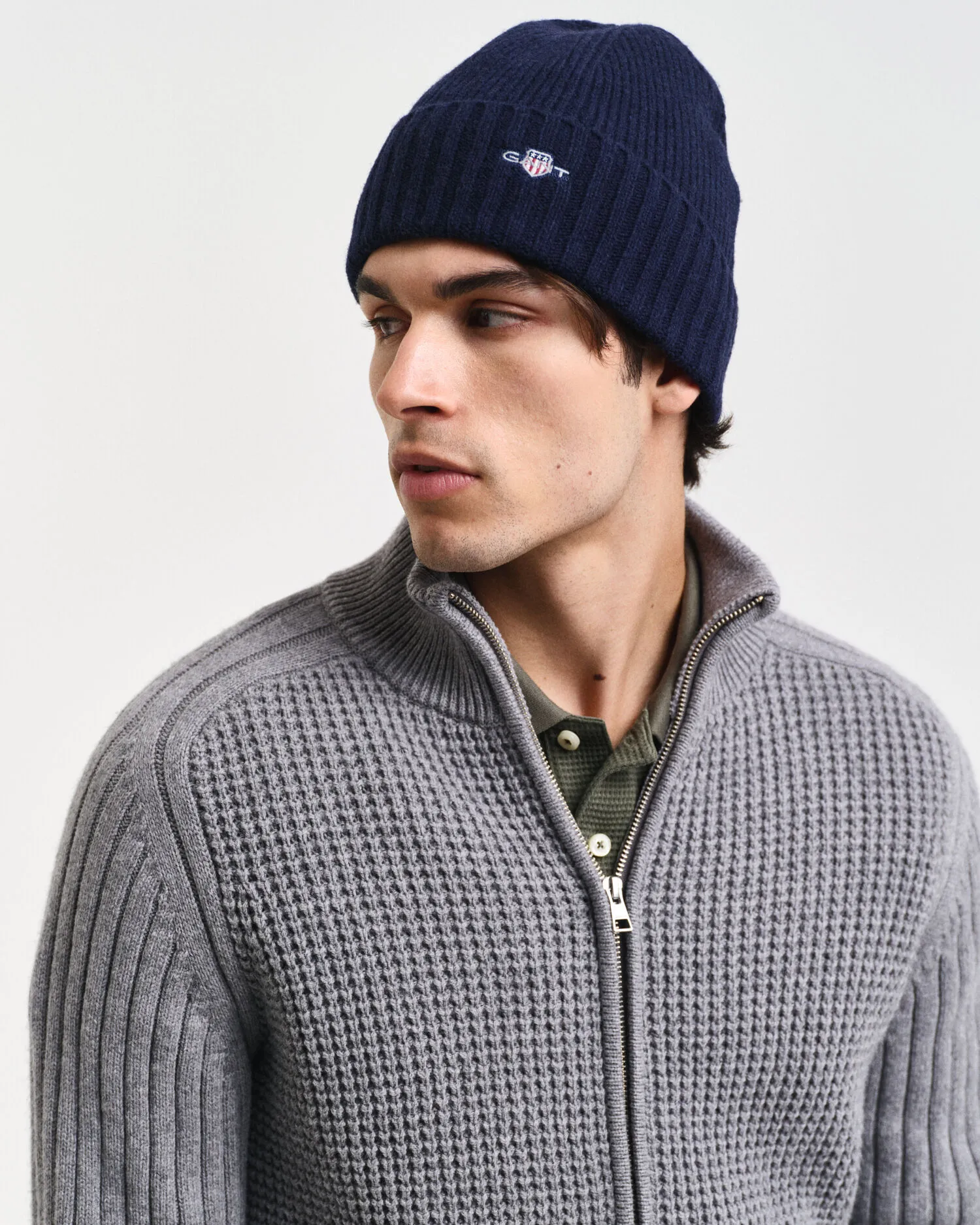 Cardigan con zip in misto lana testurizzata    