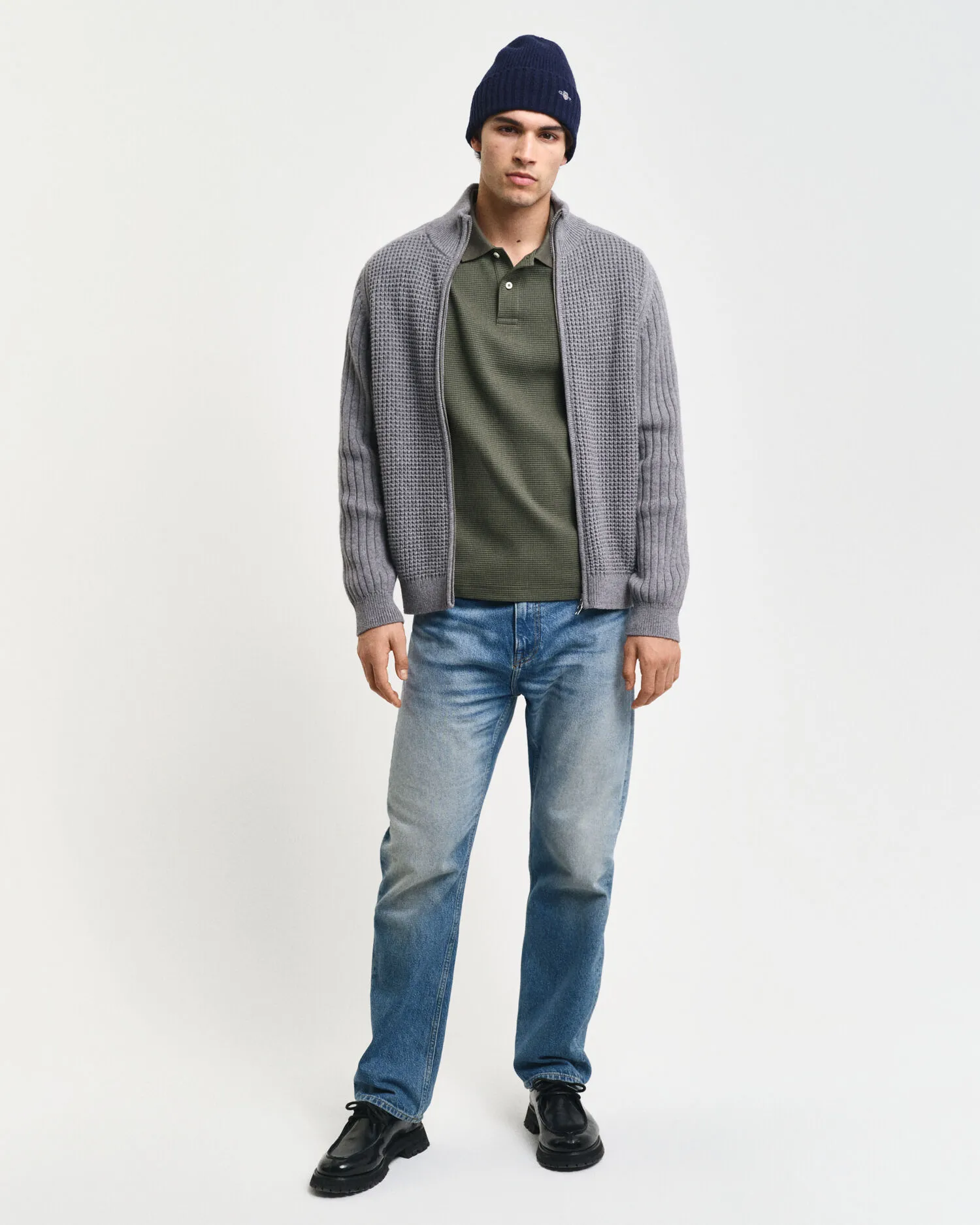 Cardigan con zip in misto lana testurizzata    