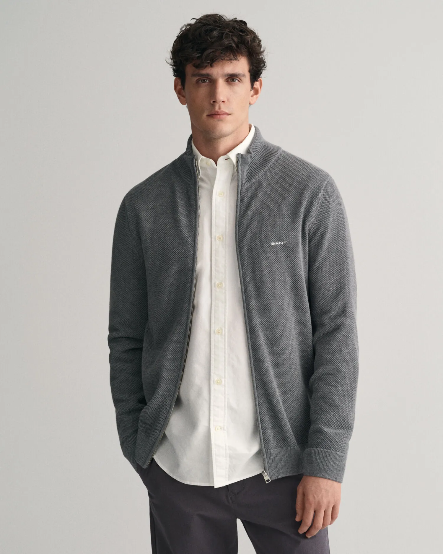 Cardigan con zip in piqué di cotone    