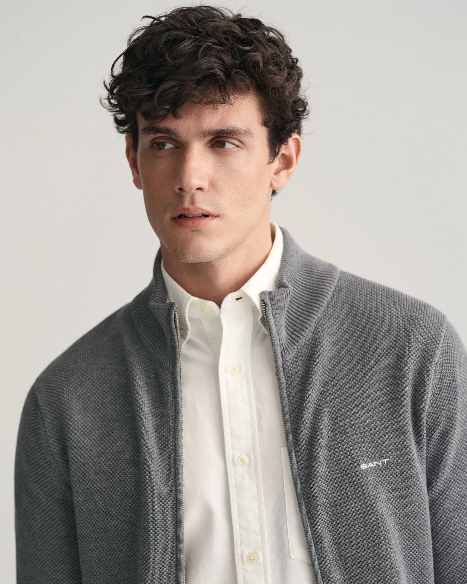 Cardigan con zip in piqué di cotone    