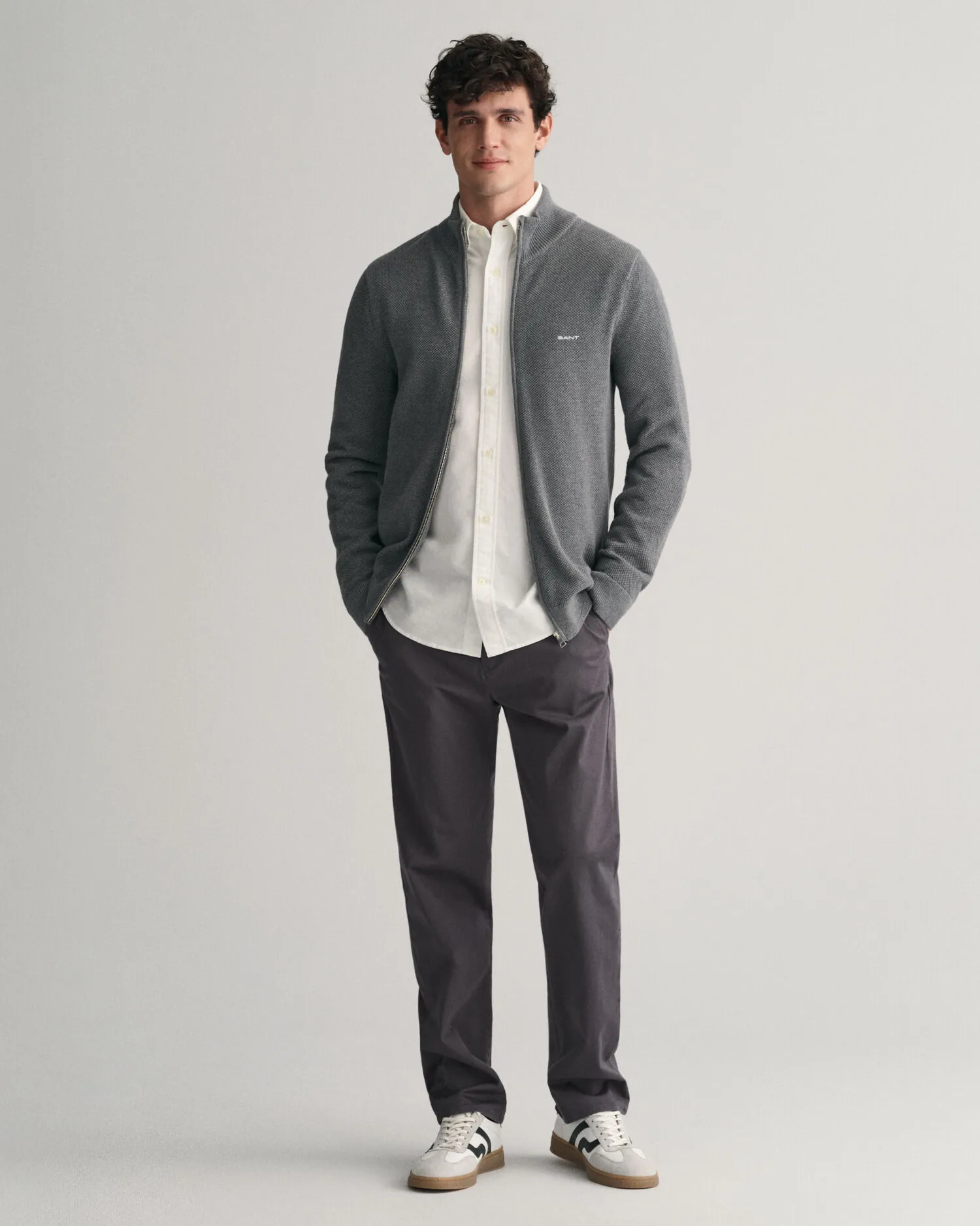 Cardigan con zip in piqué di cotone    