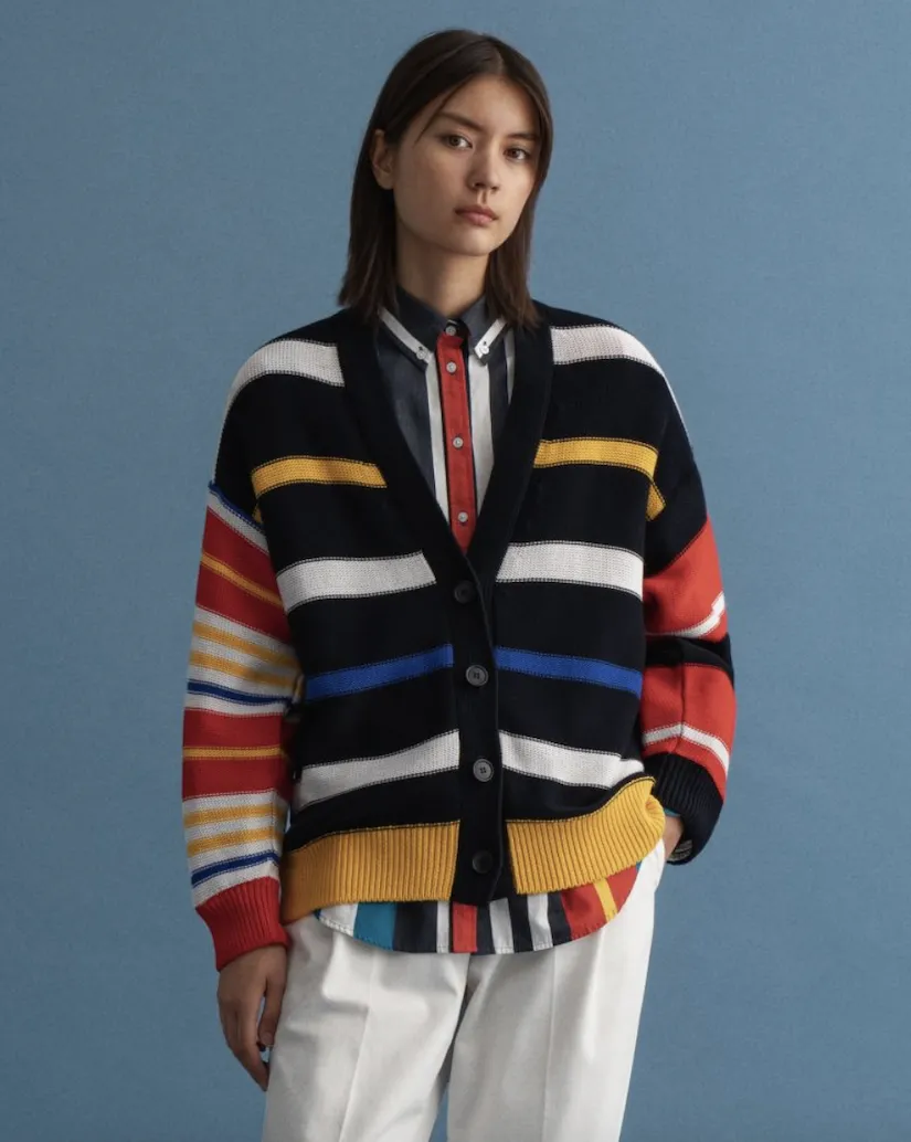 Cardigan Gant donna a righe multicolore in cotone 4802096