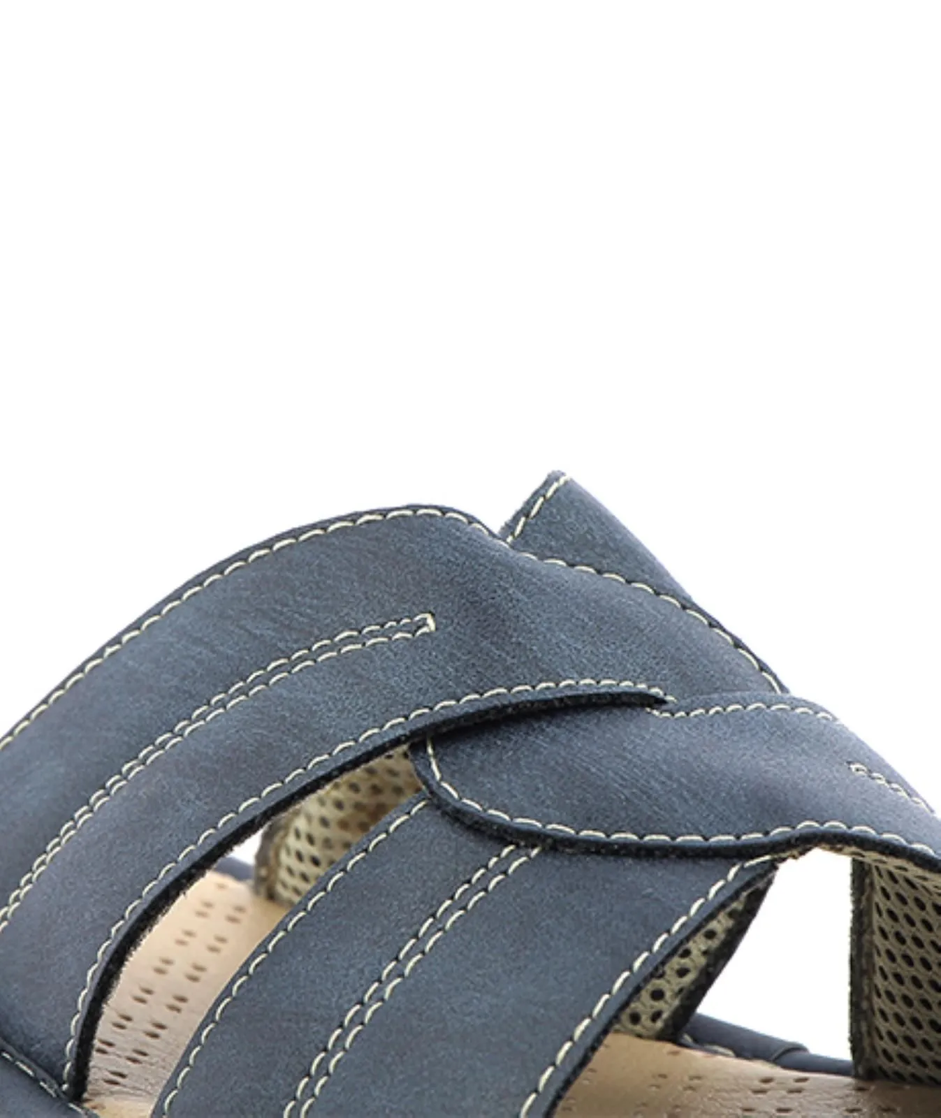 Ciabatte comfort da donna blu in pelle con zeppina