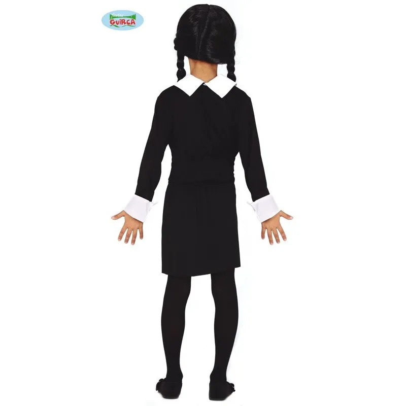 COSTUME CARNEVALE MERCOLEDI BABY7/9ANNI PER TRAVESTIMENTI A TEMA VESTITO NERO HALLOWEEN FILM FAMIGLIA ADDAMS NO ACCESS.