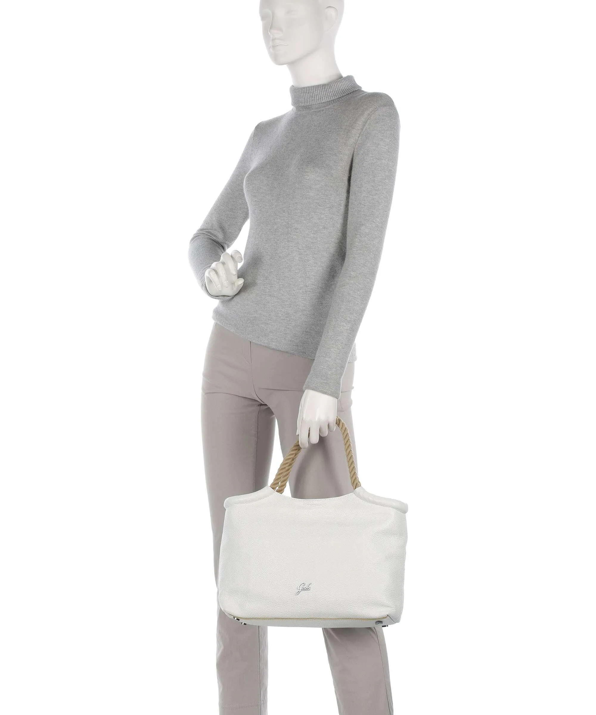  Gabs Raffaella M Borsa shopper pelle di vitello grana bianco  