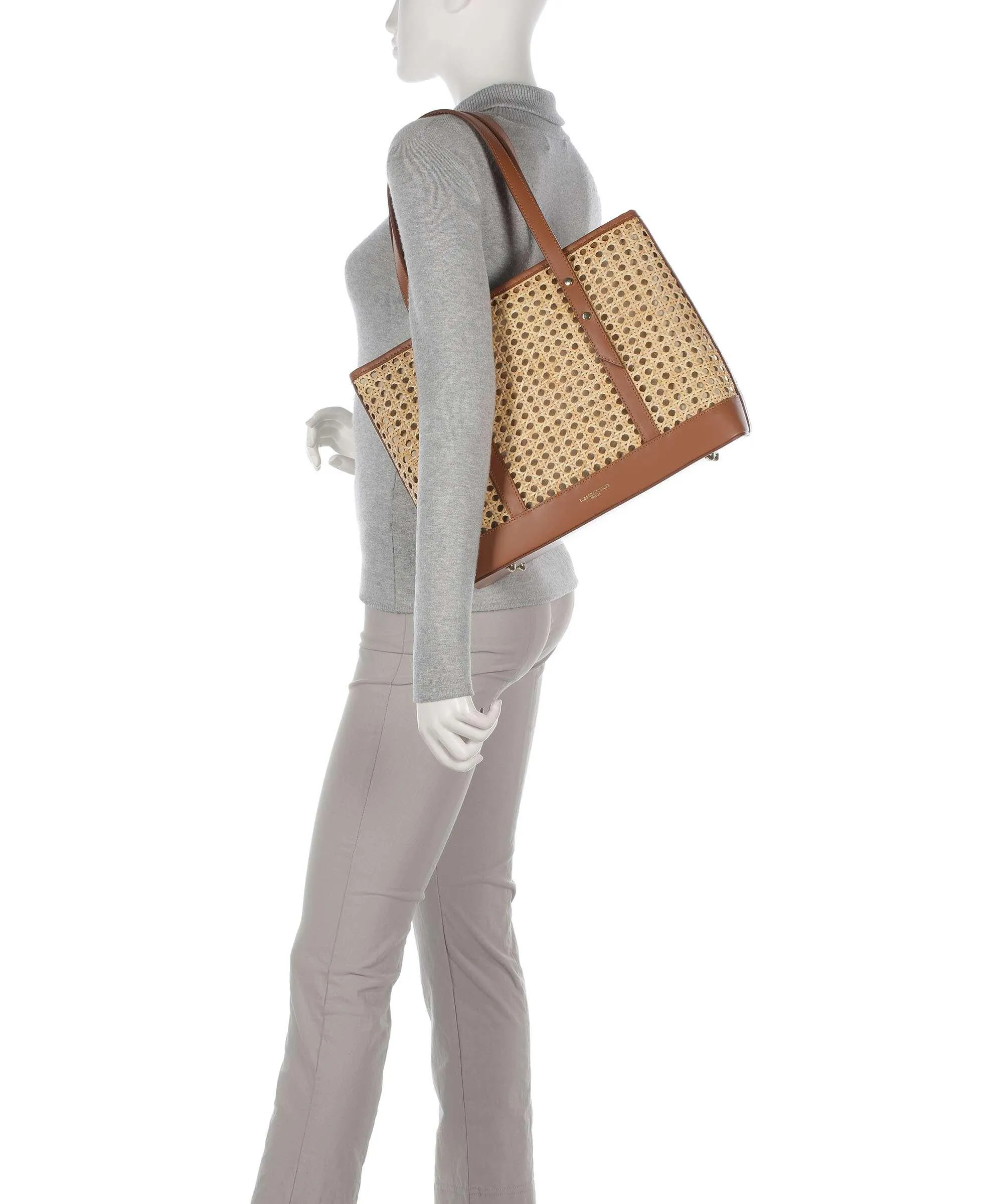  Lancaster Actual Cannage Rotin Borsa shopper rattan, pelle bovina marrone/beige  