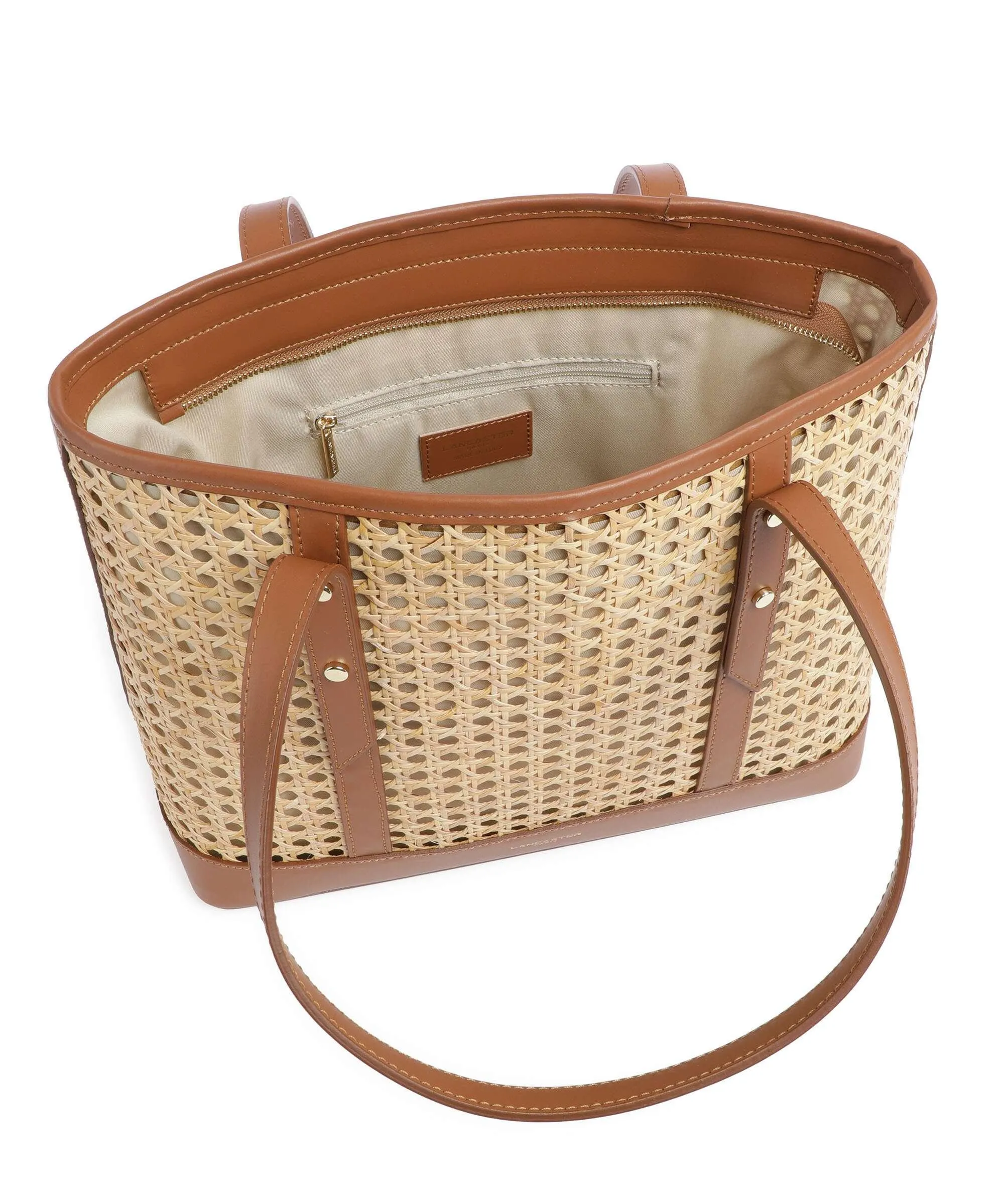  Lancaster Actual Cannage Rotin Borsa shopper rattan, pelle bovina marrone/beige  