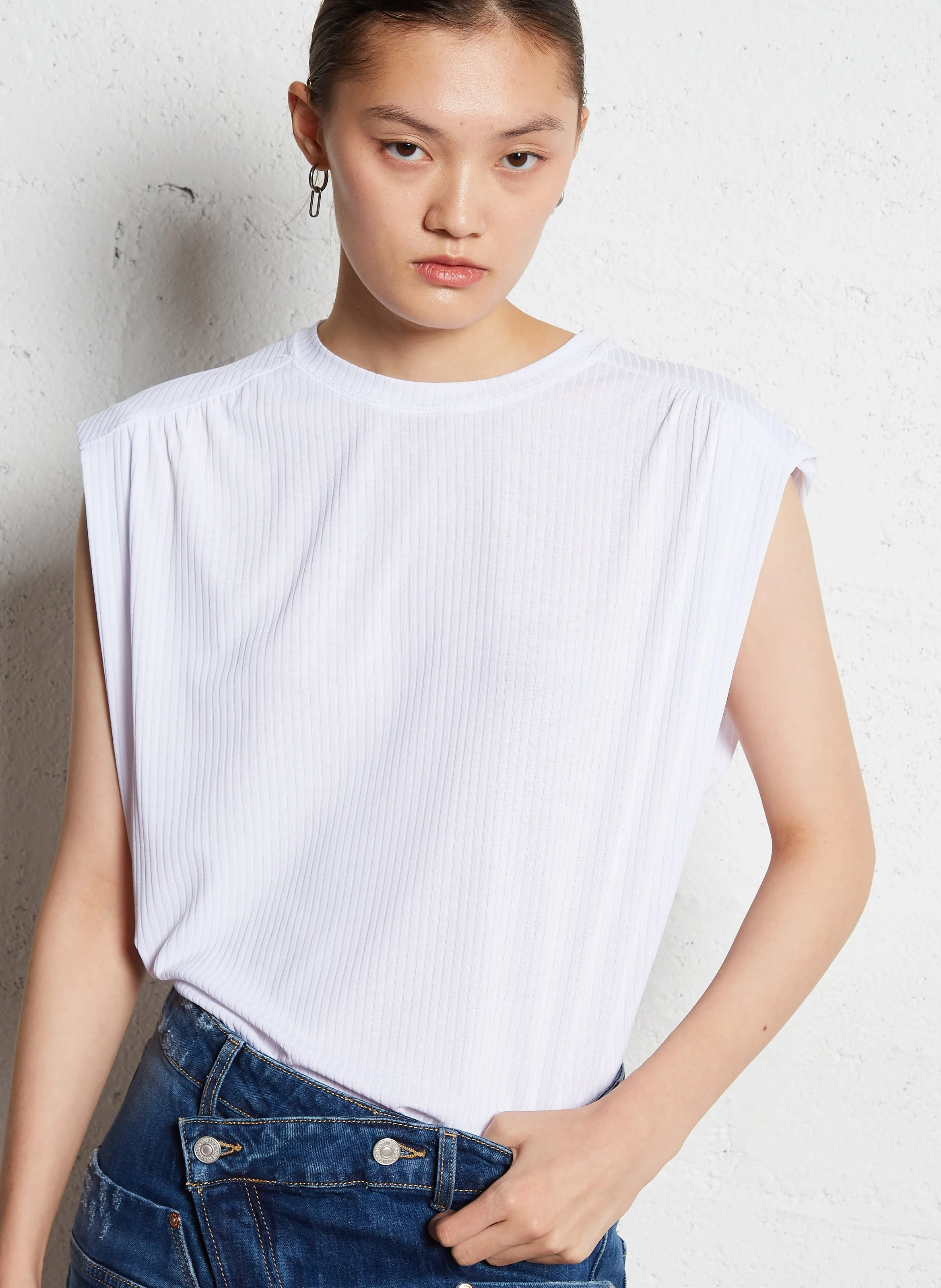  LE TEMPS DES CERISES   FRASER - Maglietta oversize a coste con scollo tondo | Bianco