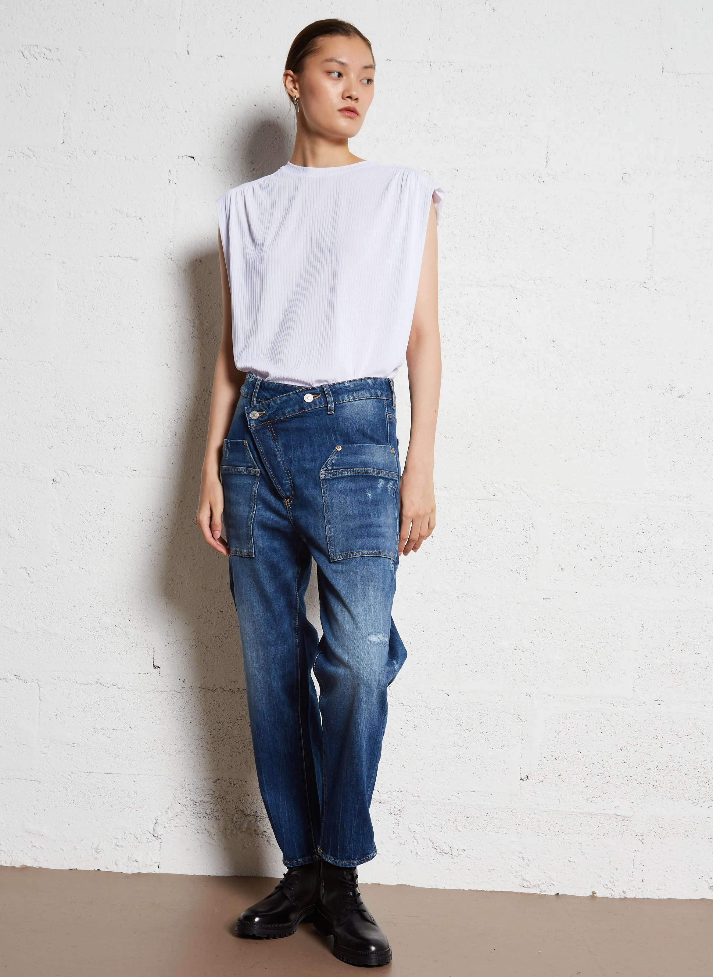  LE TEMPS DES CERISES   FRASER - Maglietta oversize a coste con scollo tondo | Bianco