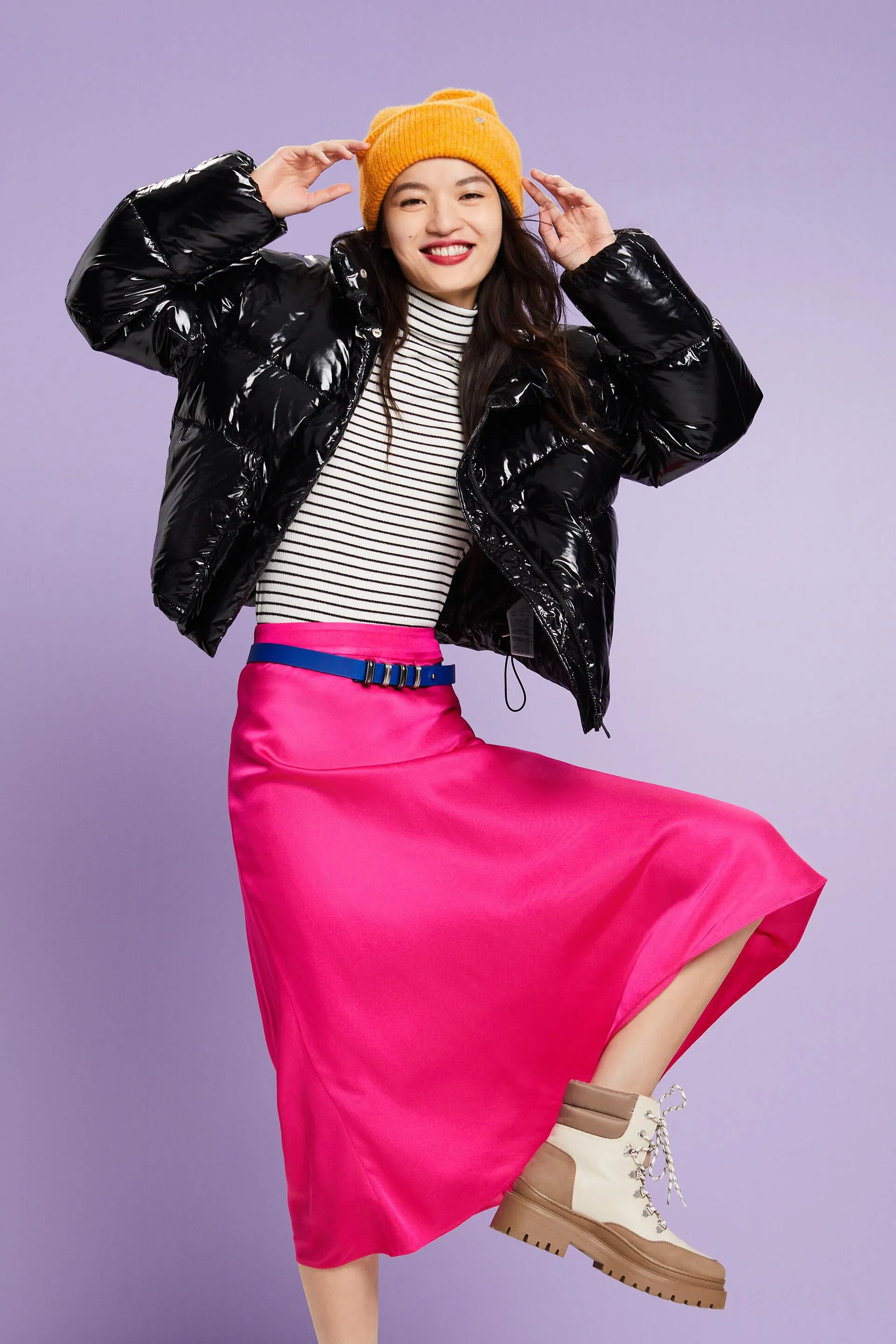 Maglia a maniche lunghe con collo a tartaruga e righe glitterate