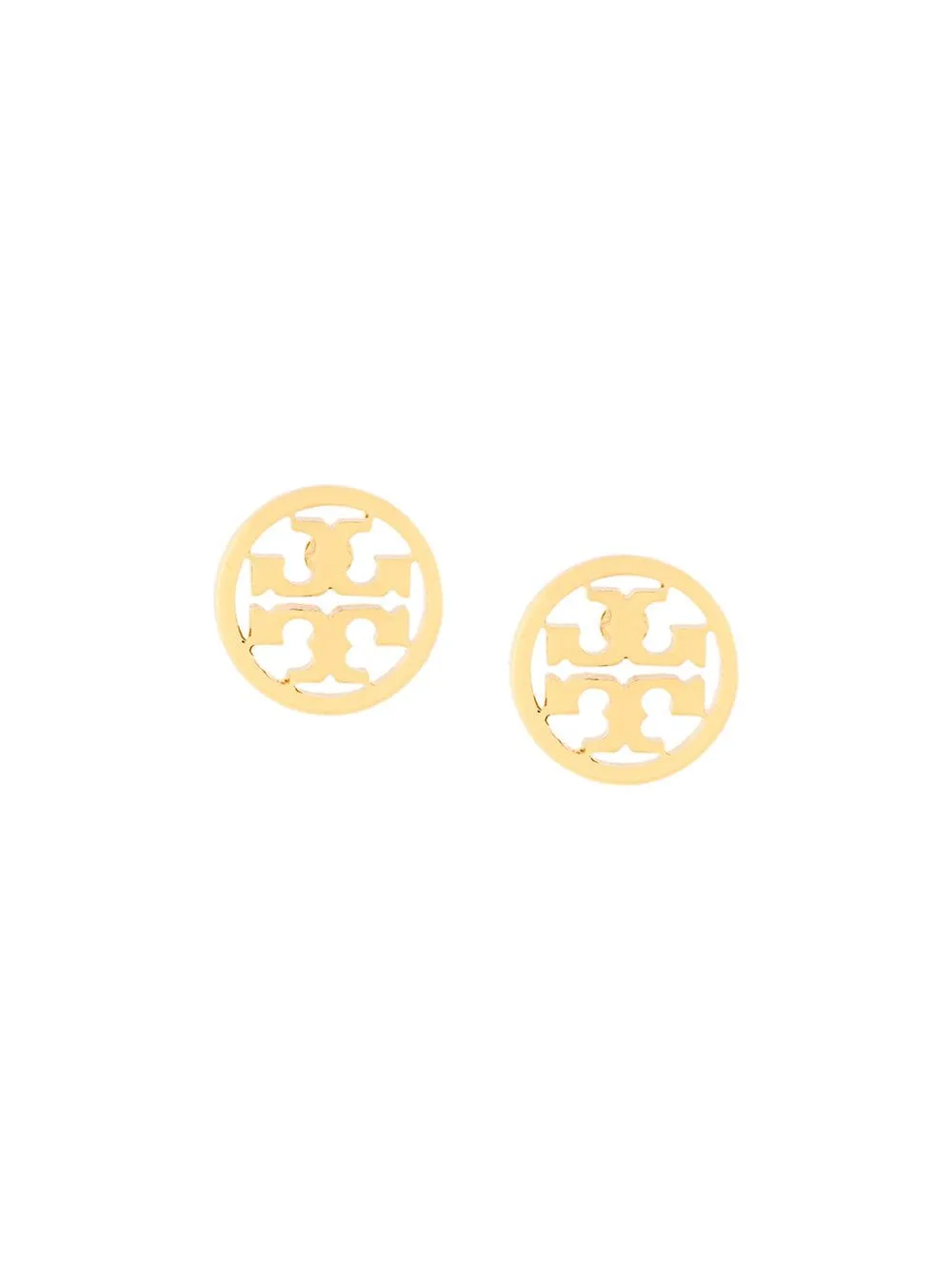 Orecchini a bottone con logo in oro - donna