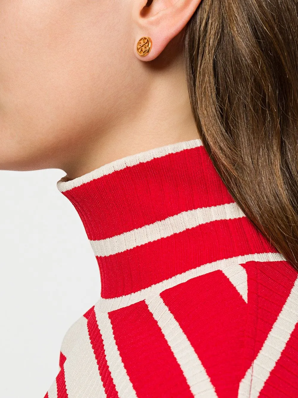 Orecchini a bottone con logo in oro - donna