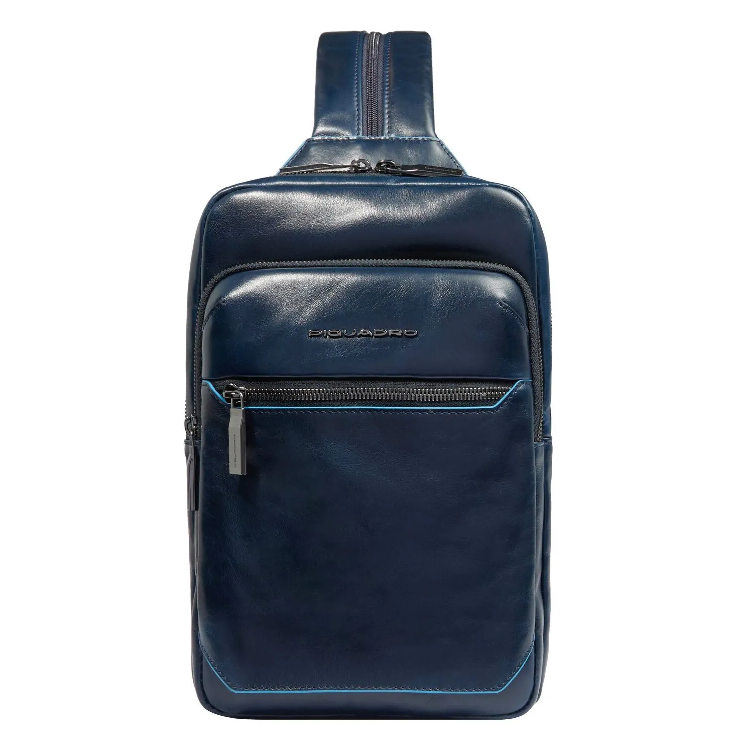 Piquadro Borsa a tracolla quadrata blu da 30,5 cm