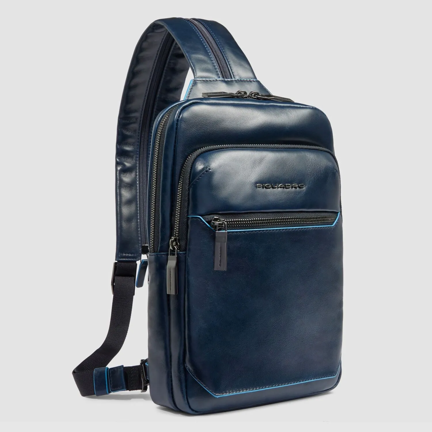 Piquadro Borsa a tracolla quadrata blu da 30,5 cm
