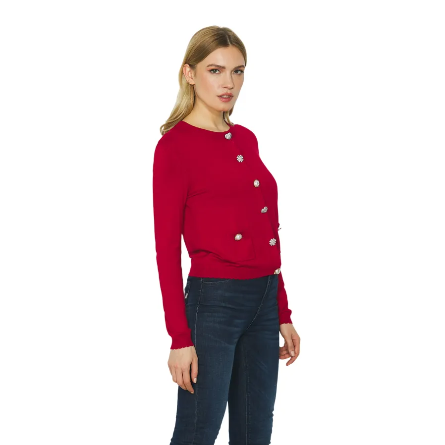 Relish Cardigan da donna a manica lunga con tasche più bottoni gioiello Cornelia RDA2402054045 rossetto rosso