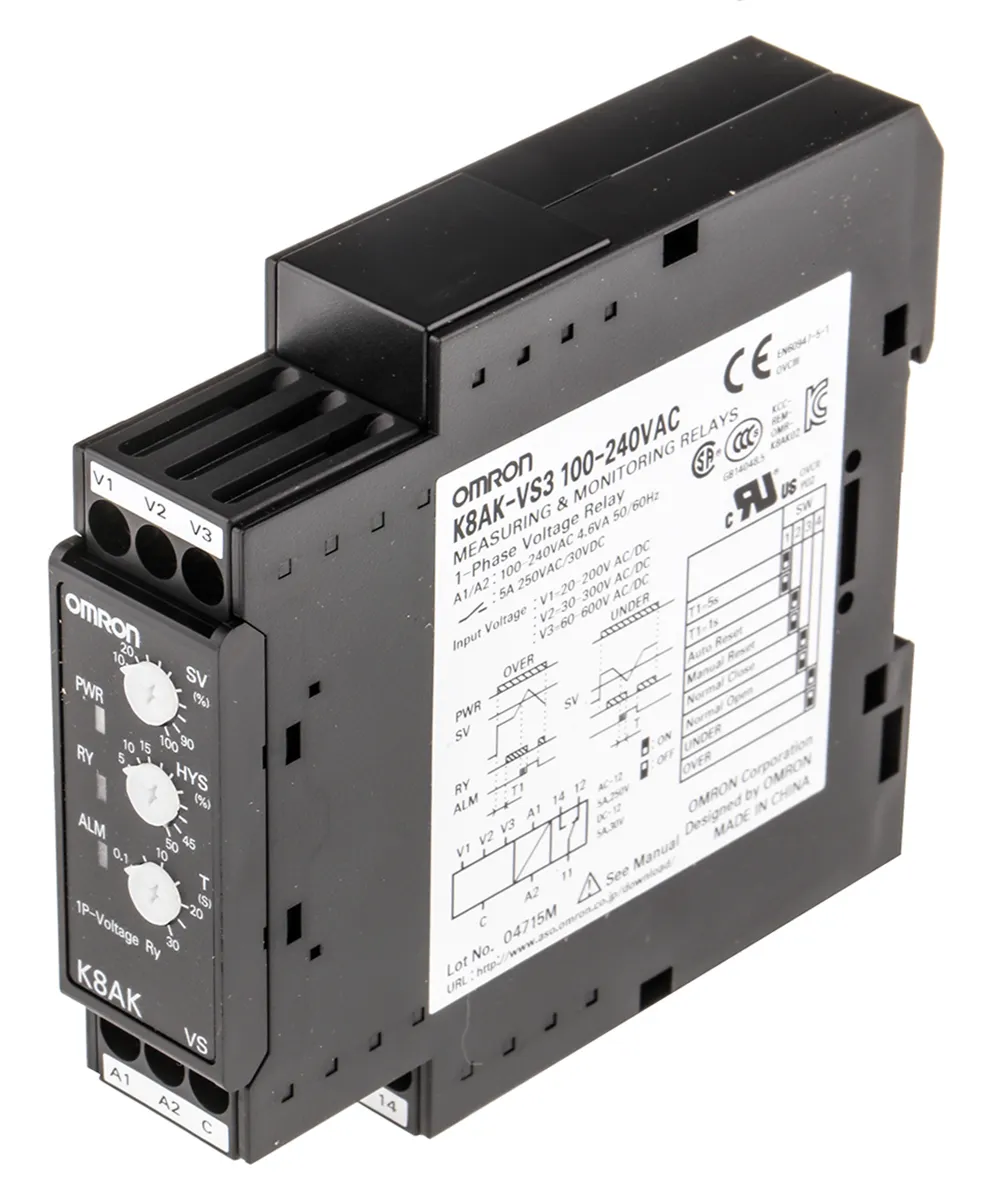 Relè di monitoraggio Tensione Omron K8AK-VS3 100-240VAC serie K8AK-VS, SPDT