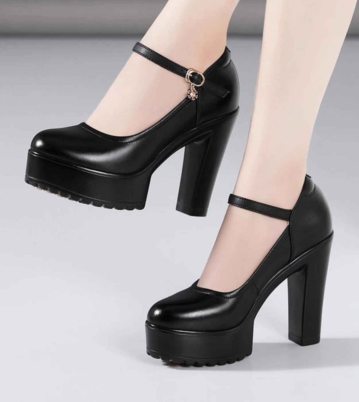 Scarpe con tacco alto da donna in pelle bovina con plateau con tacco Mary Jane Scarpe da donna Décolleté Scarpe da lavoro da uff