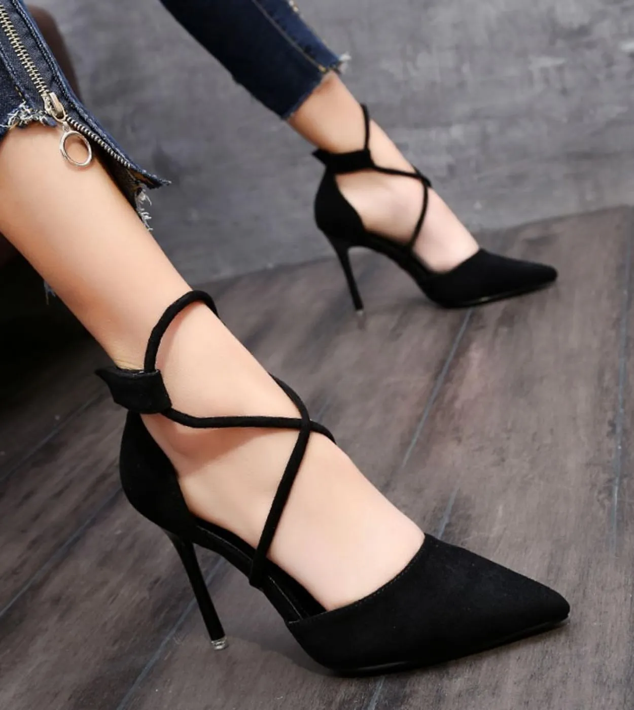 Scarpe con tacco alto in pelle scamosciata da donna Scarpe con tacco a spillo a punta da 10 cm Moda Scarpe da sposa nere Scarpe