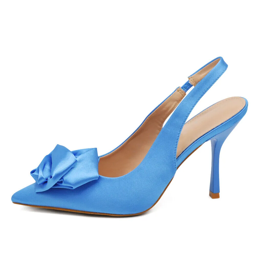 Scarpe Décolleté Da Donna Cerimonia Tacco Elegante Raso Rosa Fiori HF-189