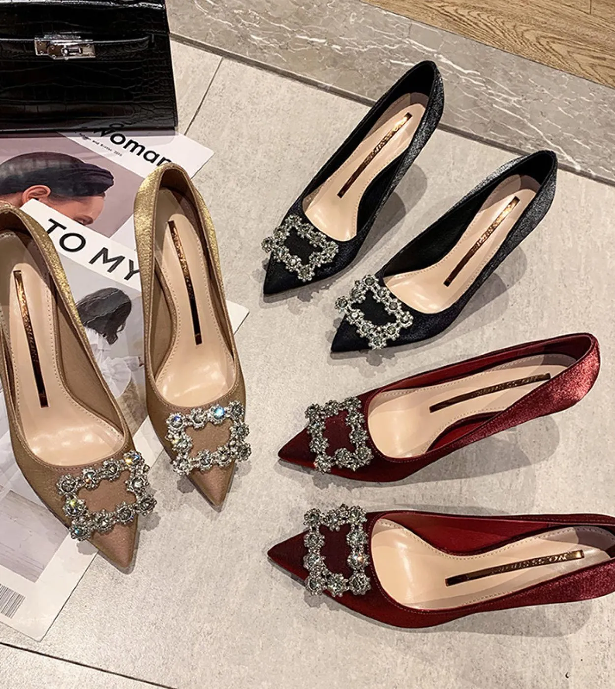 Scarpe eleganti Décolleté marroni con tacco a punta Scarpe da donna Décolleté marroni con punta a punta