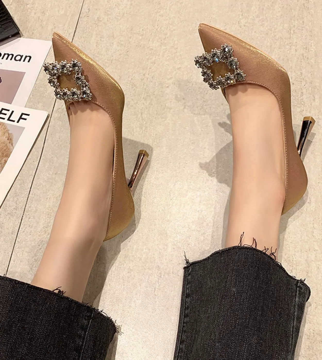 Scarpe eleganti Décolleté marroni con tacco a punta Scarpe da donna Décolleté marroni con punta a punta
