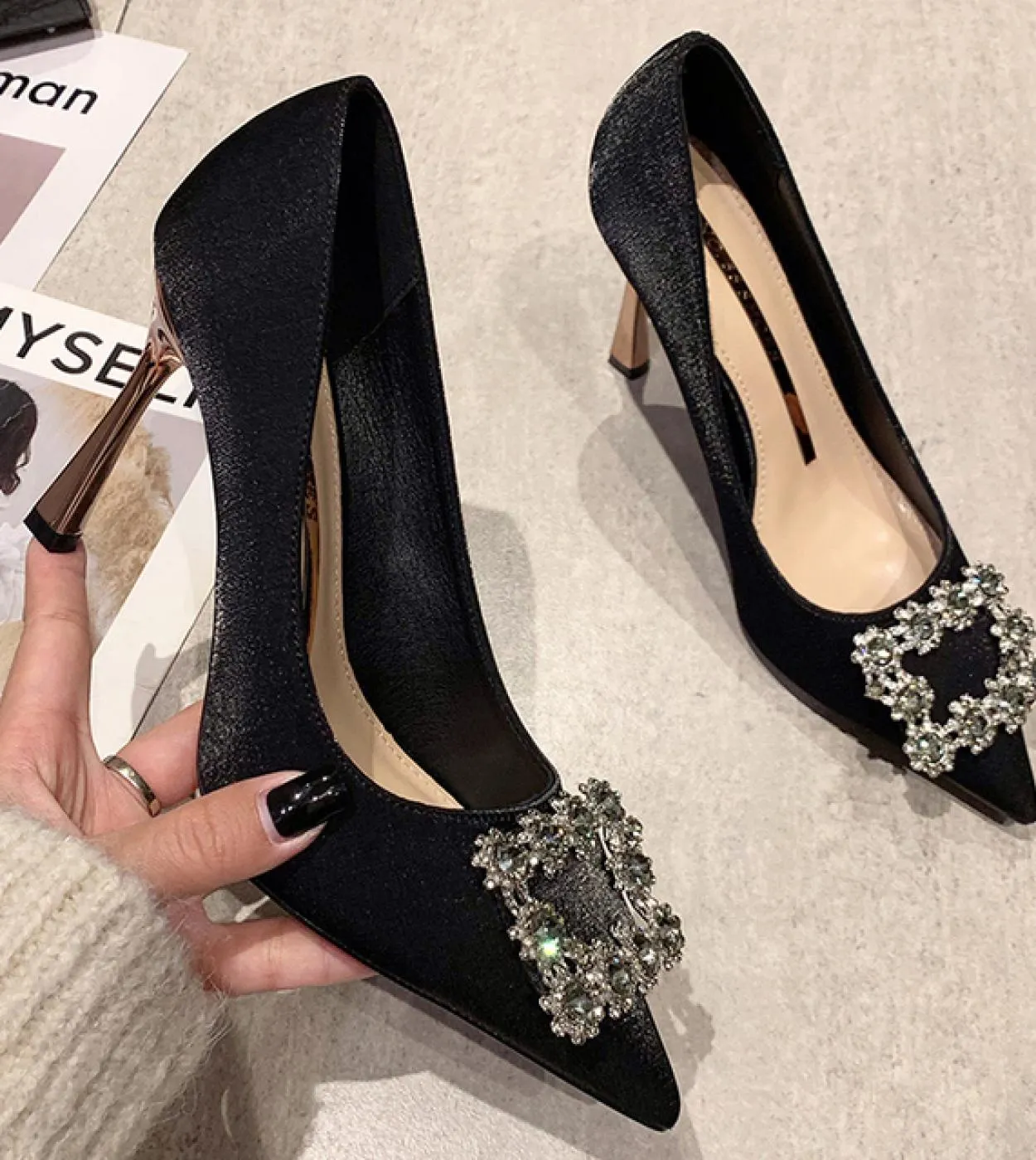 Scarpe eleganti Décolleté marroni con tacco a punta Scarpe da donna Décolleté marroni con punta a punta