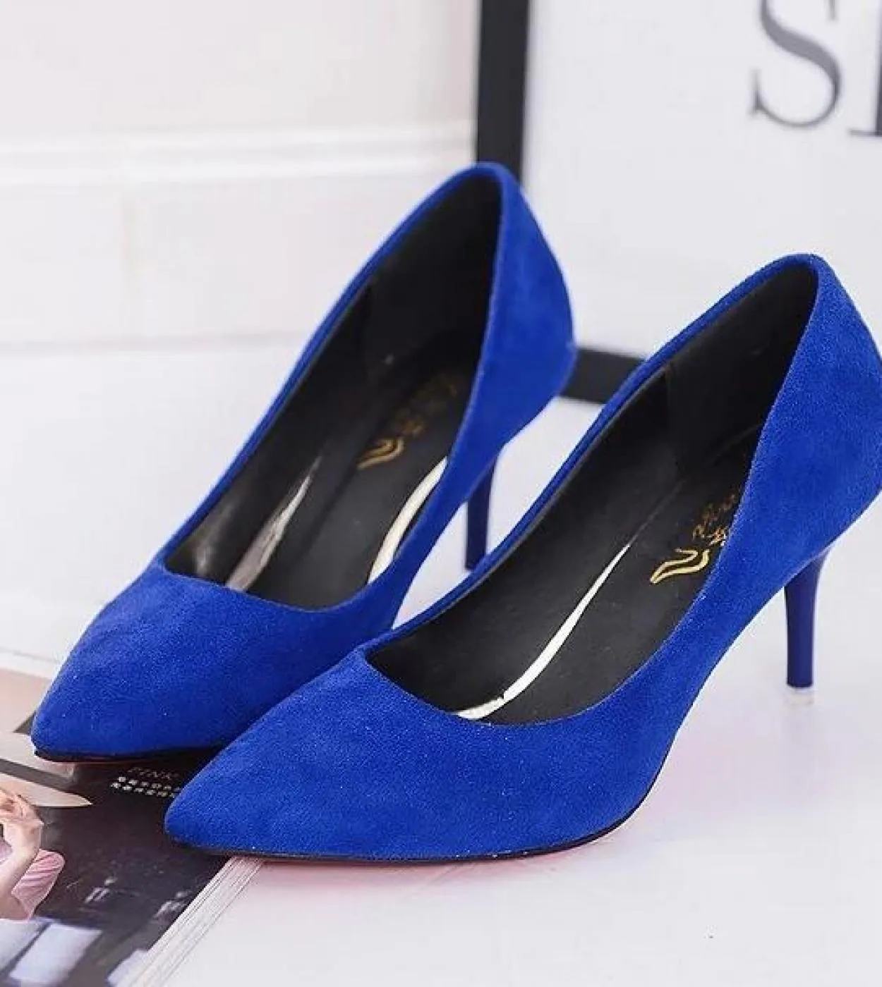 Taglie forti Scarpe da donna da ufficio Ol Scarpe con tacco alto in camoscio sintetico Scarpe da donna Scarpe eleganti con punta