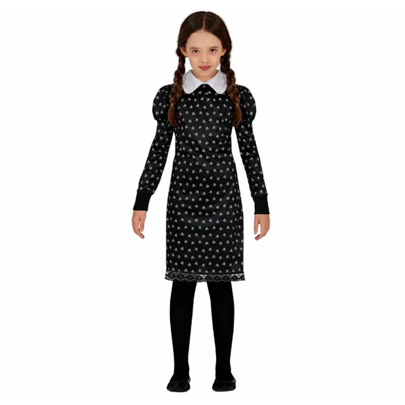 TUESDAY COSTUME CARNEVALE MERCOLEDI NERO 5/6 ANNI PER TRAVESTIMENTI A TEMA FILM FAMIGLIA ADDAMS HALLOWEEN NO ACCESSORI