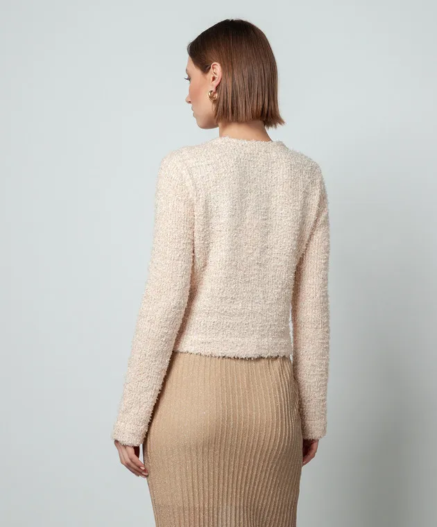 Twinset Cardigan beige in tweed con logo metallico 241TP3601