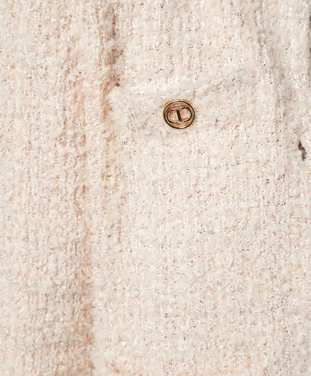 Twinset Cardigan beige in tweed con logo metallico 241TP3601
